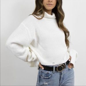 Grey Bandit White Distressed Turtleneck Sweater